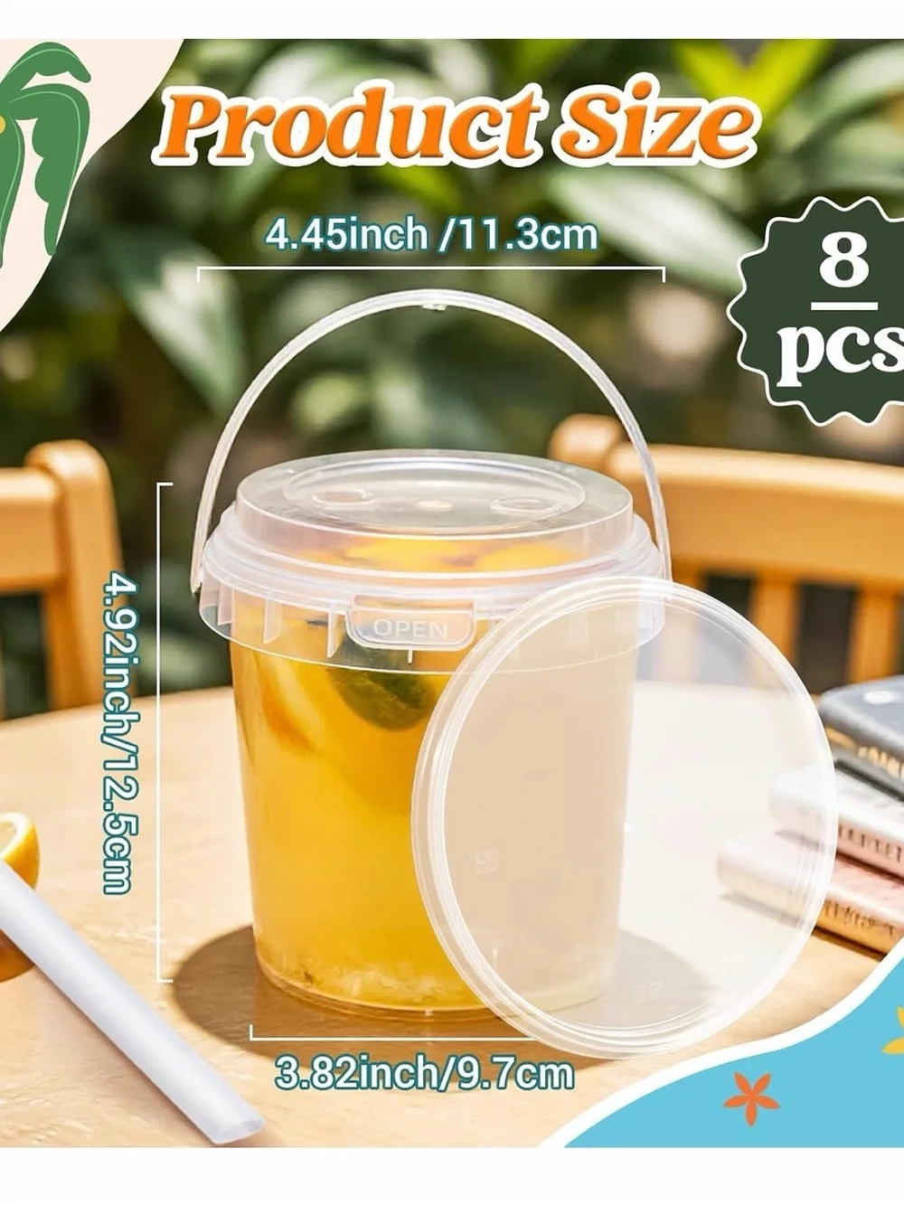Clear Disposable Party Drink Buckets with Lids & Straws - 8 Pack